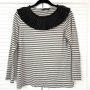 COS 100% Cotton Nautical Pleated Collar 80’s Style Navy Blue White Stripes